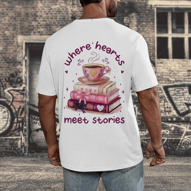 Where Hearts Groovy Meet Stories Coffee Books Valentines Day Men's Back Print T-Shirt Where Hearts Groovy Meet Stories Coffee Books Valentines Day Men's Back Print T-Shirt