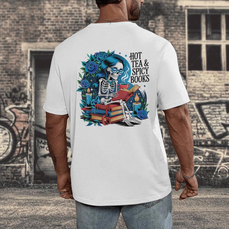 Hot Tea & Spicy Books Skeleton Reader Men's Back Print T-Shirt