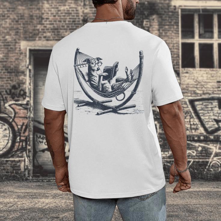 Italian Greyhound Whippet Dog Reading Book Hammock Iggy Mom Men's Back Print T-Shirt