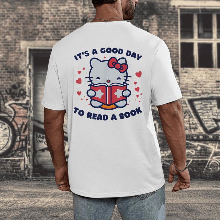 It's a Good Day To Read a Book Cute Cat Book Day Girls Boys Men's Back Print T-Shirt