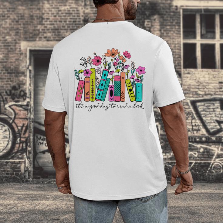 It's A Good Day To Read A Book Floral Book Lovers Librarian Men's Back Print T-Shirt It's A Good Day To Read A Book Floral Book Lovers Librarian Men's Back Print T-Shirt