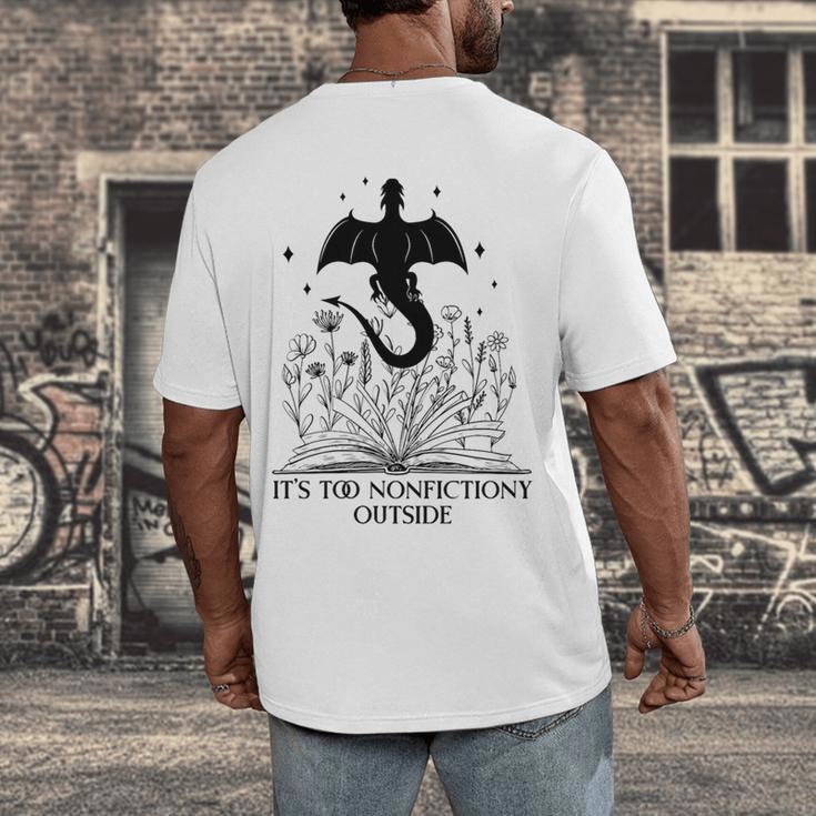 It's Too Nonfictiony Outside Book Dragon Reading Fantasy Era Premium Tri-Blend Men's Back Print T-Shirt