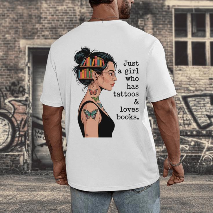 Just a Girl Who Has Tattoos And Love Books Tattooed Inked Men's Back Print T-Shirt Just a Girl Who Has Tattoos And Love Books Tattooed Inked Men's Back Print T-Shirt