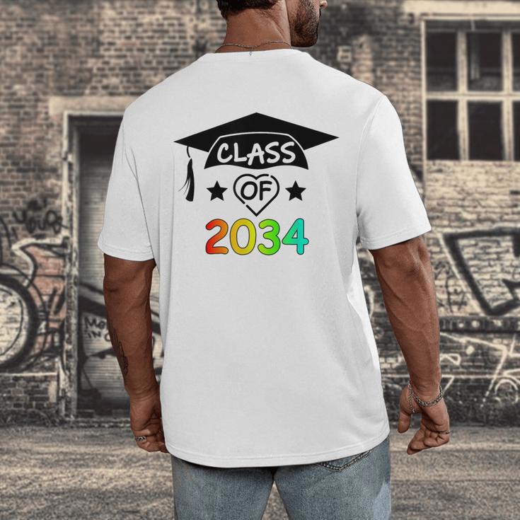 K -12th Grade Hand Prints Space Graduation Class Of 2034 Men's Back Print T-Shirt