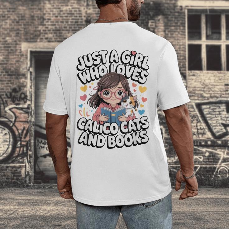 Kawaii Cat And Books Just A Girl Who Loves Both Men's Back Print T-Shirt Kawaii Cat And Books Just A Girl Who Loves Both Men's Back Print T-Shirt