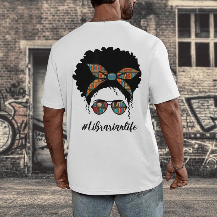Librarian Teacher Messy Bun Life Book Library Back To School Men's Back Print T-Shirt