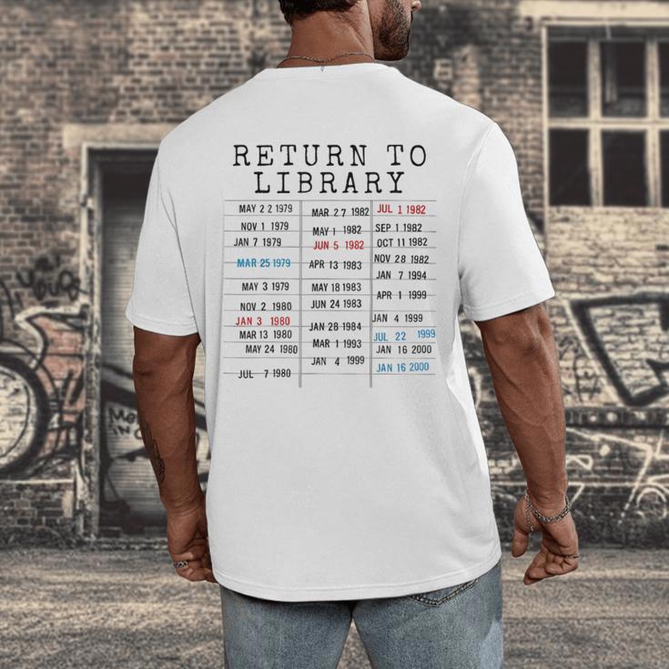 Library Card Due Date Stamp Book Lover Reading Vintage Read Men's Back Print T-Shirt