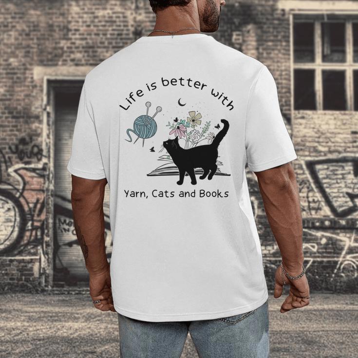 Life Is Better With Yarn Cats And Books Men's Back Print T-Shirt