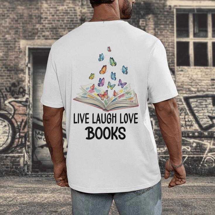 Live Laugh & Love Books Reading Butterfly Book Lover Bookish Premium Men's Back Print T-Shirt