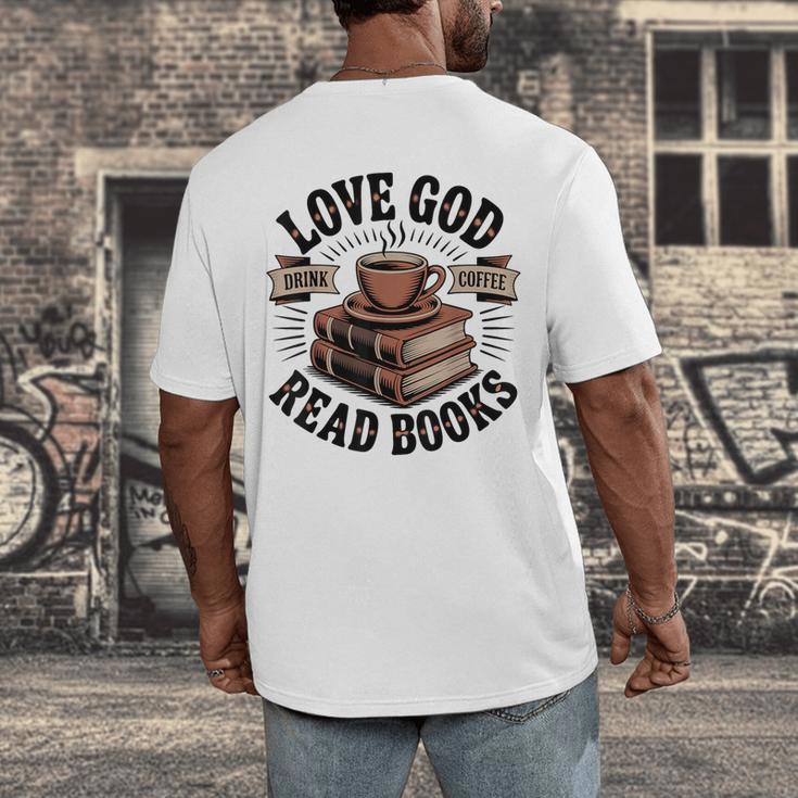 Love God Drink Coffee Read Books – Vintage Spiritual Reading Men's Back Print T-Shirt
