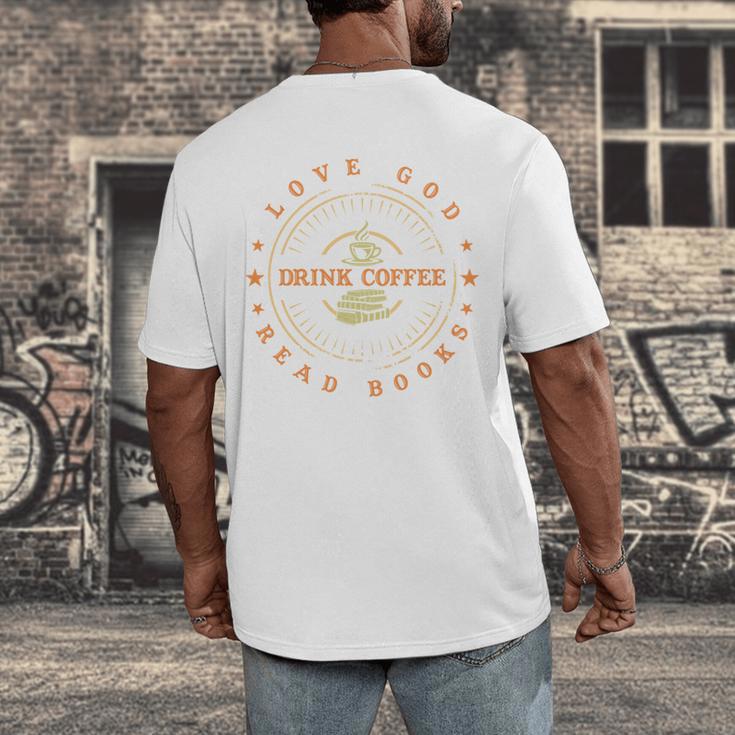 Love God Drink Coffee Read Books Lovers Vintage Men's Back Print T-Shirt