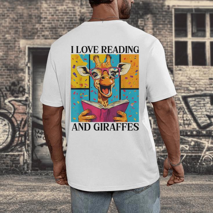 Love Reading And Giraffes Cute Giraffe Reading Book Lovers Men's Back Print T-Shirt