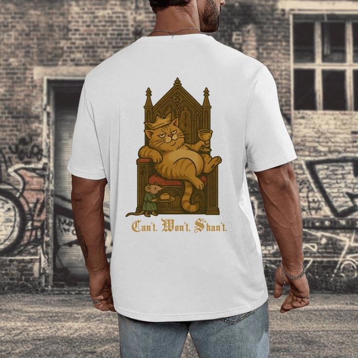 Medieval Cat Sarcastic Queen Lazy King Introvert Kitty Men's Back Print T-Shirt Medieval Cat Sarcastic Queen Lazy King Introvert Kitty Men's Back Print T-Shirt