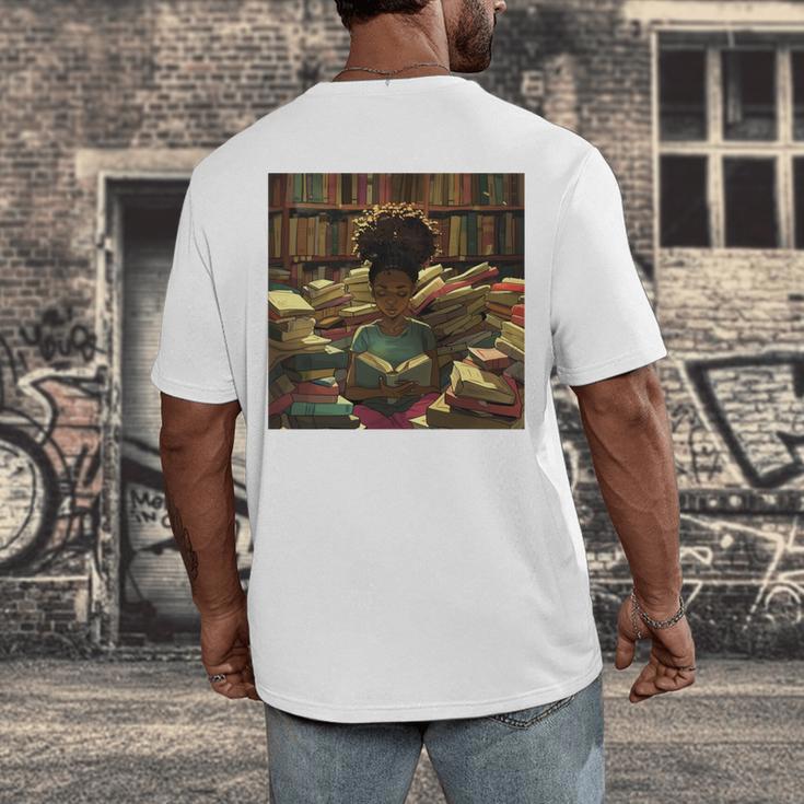 Melanin Afro Women Educated Reading Book History Girls Men's Back Print T-Shirt