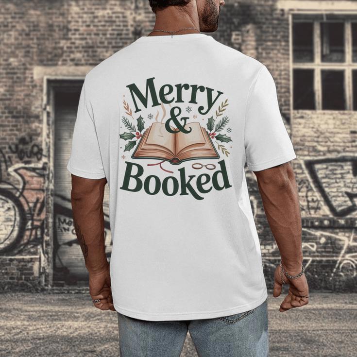 Merry And Booked Holiday Reading Winter Book Lover Premium Tri-Blend Men's Back Print T-Shirt