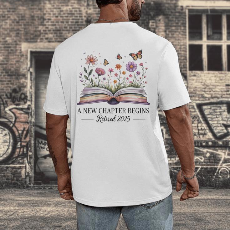 a New Chapter Begins Retired 2025 Floral Book Retirement Men's Back Print T-Shirt