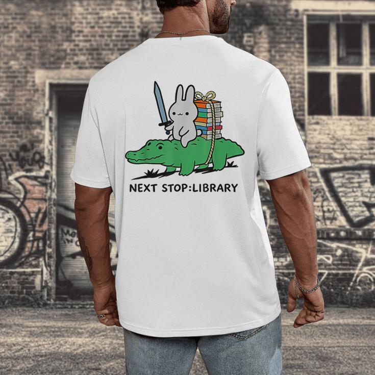 Next Stop Library Reading Book Men's Back Print T-Shirt