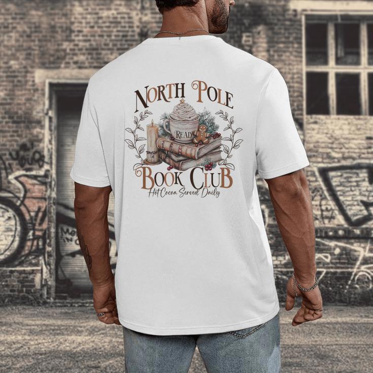 North Pole Book-Club Hot Cocoa Served Daily Christmas Book Men's Back Print T-Shirt North Pole Book-Club Hot Cocoa Served Daily Christmas Book Men's Back Print T-Shirt