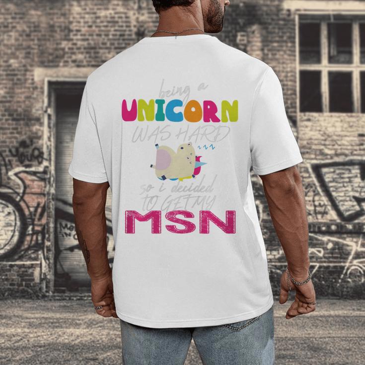 Nurse MSN Graduation Unicorn T-Shirt Nursing School Men's Back Print T-Shirt