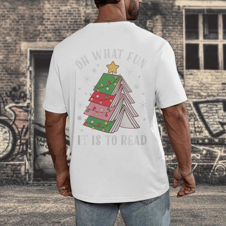 Oh What Fun It Is To Read Book Christmas Tree Premium Tri-Blend Men's Back Print T-Shirt