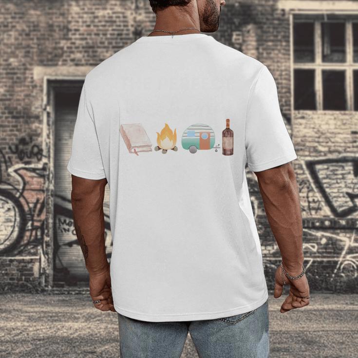 The Perfect Weekend Camping Essentials Wine Books Campfire Men's Back Print T-Shirt