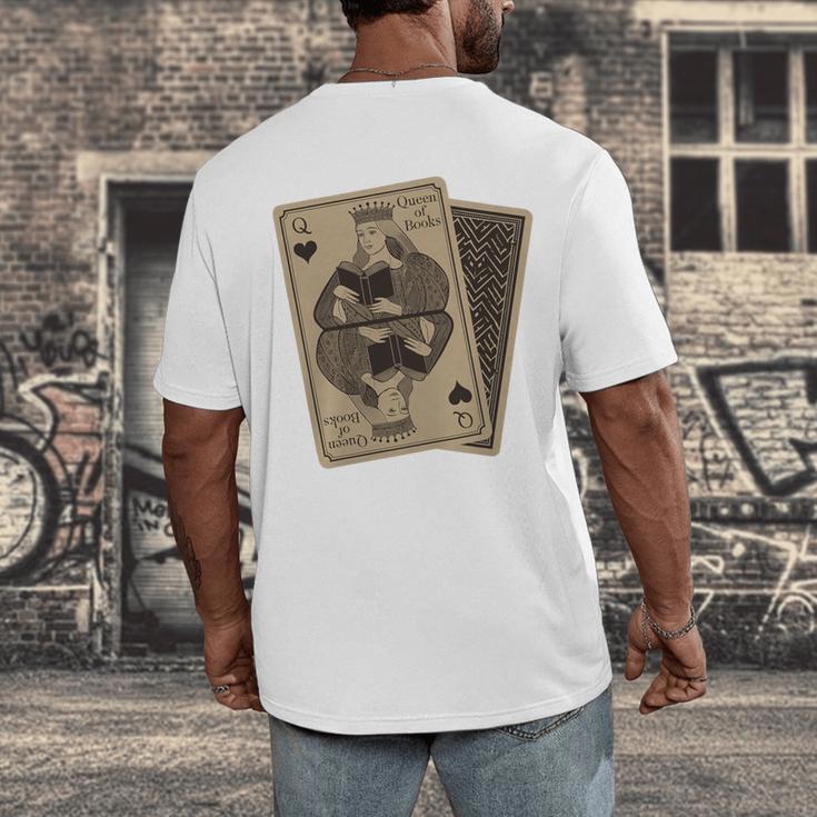 Queen Of Books Playing Card Aesthetic For Book Lovers Premium Tri-Blend Men's Back Print T-Shirt