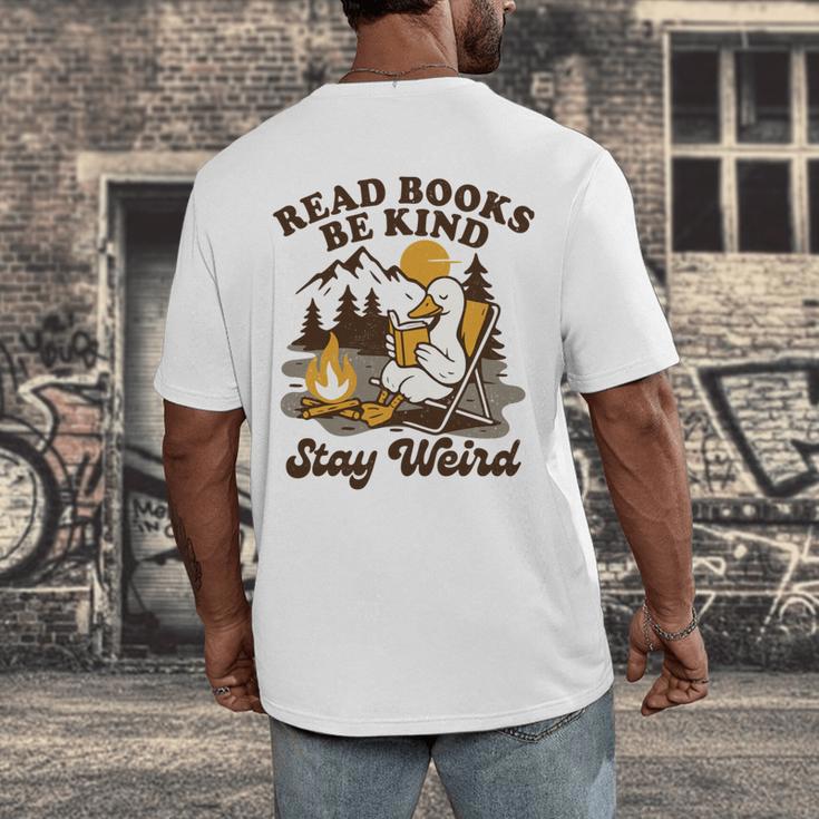 Read Books Be Kind Stay Weird Bookish Silly Goose Reading Men's Back Print T-Shirt Read Books Be Kind Stay Weird Bookish Silly Goose Reading Men's Back Print T-Shirt