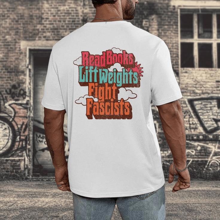 Read Books Lift Weights Fight Fascists Reading No Kings Premium Tri-Blend Men's Back Print T-Shirt Read Books Lift Weights Fight Fascists Reading No Kings Premium Tri-Blend Men's Back Print T-Shirt