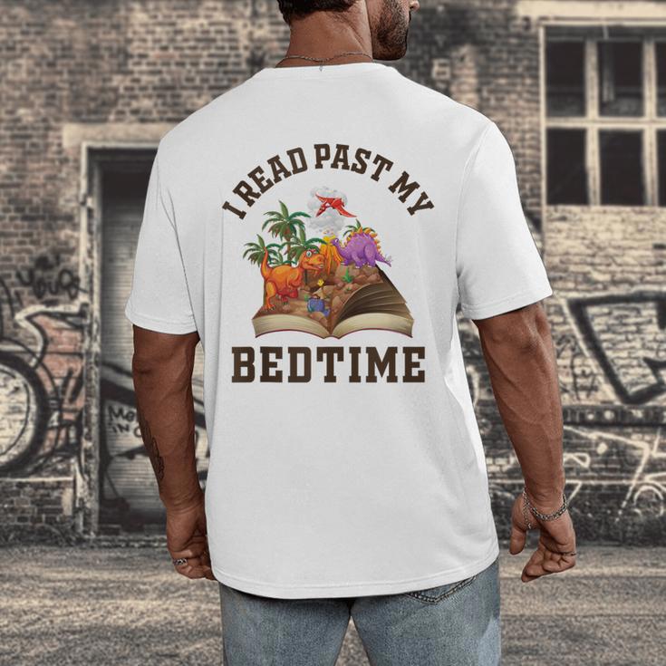 I Read Past My Bedtime Reading Dinosaur Book Lover Men's Back Print T-Shirt I Read Past My Bedtime Reading Dinosaur Book Lover Men's Back Print T-Shirt