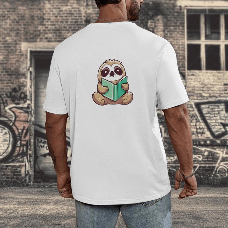 I Read Past My Bedtime Reading Sloth Book Lover Men's Back Print T-Shirt