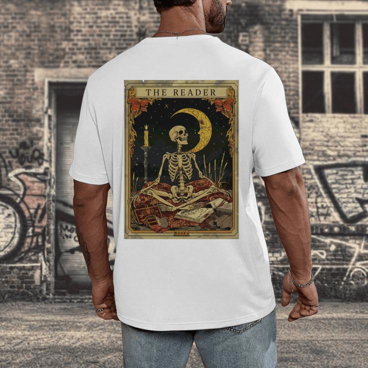 The Reader Tarot Card Book Lover Skeleton Art Goth Style Men's Back Print T-Shirt