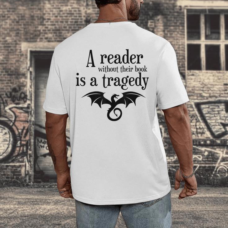 A Reader Without Their Book Is A Tragedy Dragon Rider Men's Back Print T-Shirt