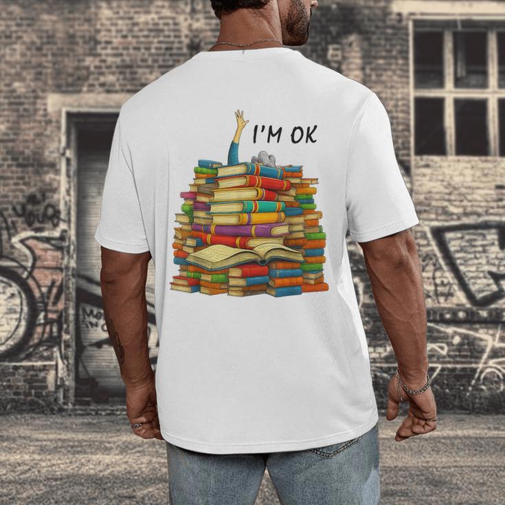 Reading Books Librarian Reader Nerd I'm Ok Teacher School Men's Back Print T-Shirt