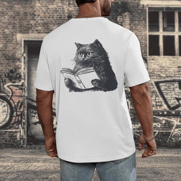 Reading Cat Cat Book Lover Men's Back Print T-Shirt