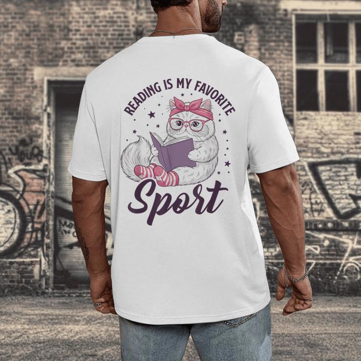 Reading Is My Favorite Sport Saying Cat And Book Lover Men's Back Print T-Shirt