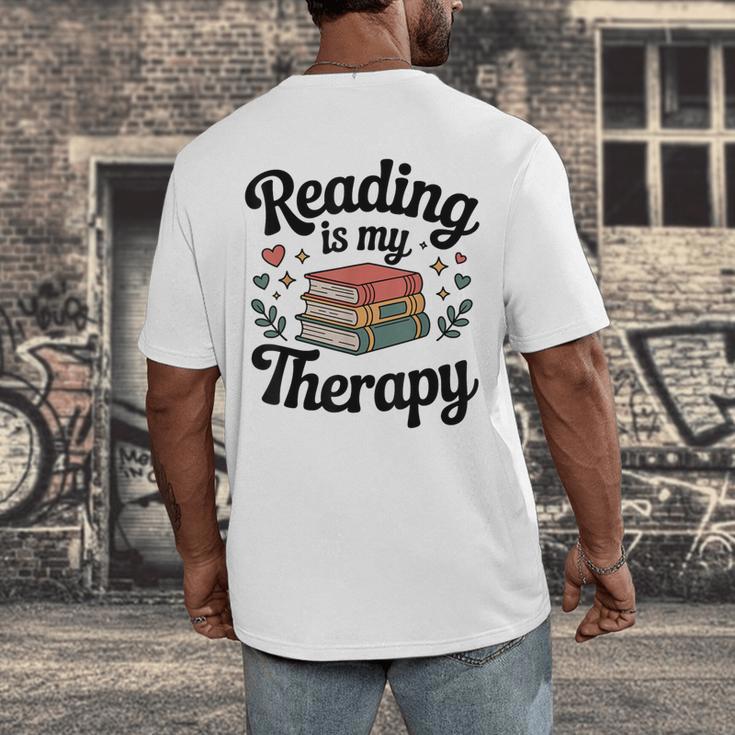 Reading Is My Therapy Book Lover Bookworm Men's Back Print T-Shirt