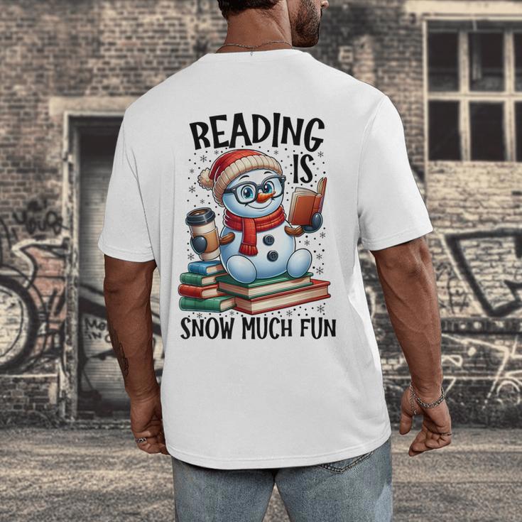 Reading Is Snow Much Fun Christmas Bookworm Snowman Reading Men's Back Print T-Shirt