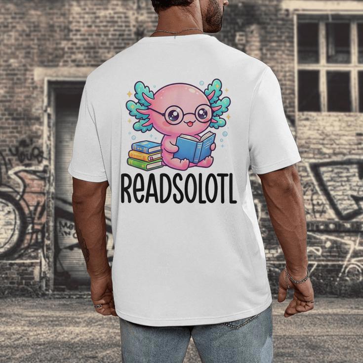 Readsolotl Cute Axolotl Reading Book Kawaii Pink Aesthetic Men's Back Print T-Shirt Readsolotl Cute Axolotl Reading Book Kawaii Pink Aesthetic Men's Back Print T-Shirt