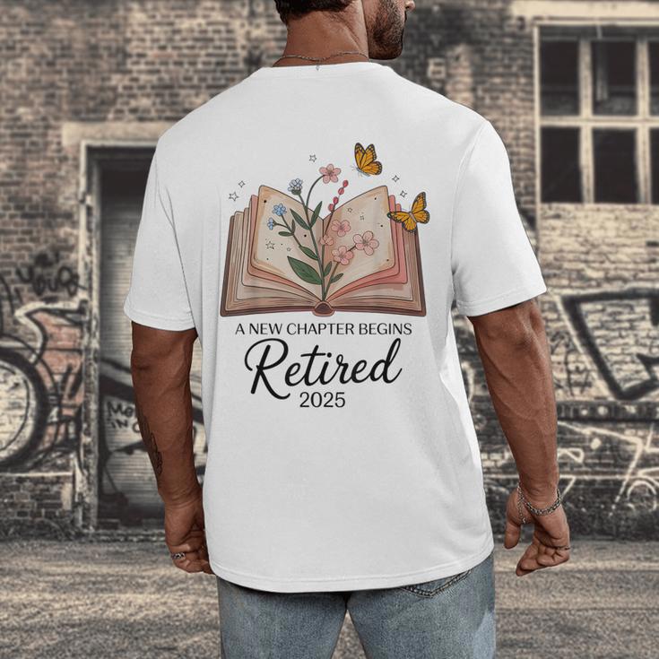 Retired 2025 A New Chapter Begins Retirement Teacher Book Men's Back Print T-Shirt