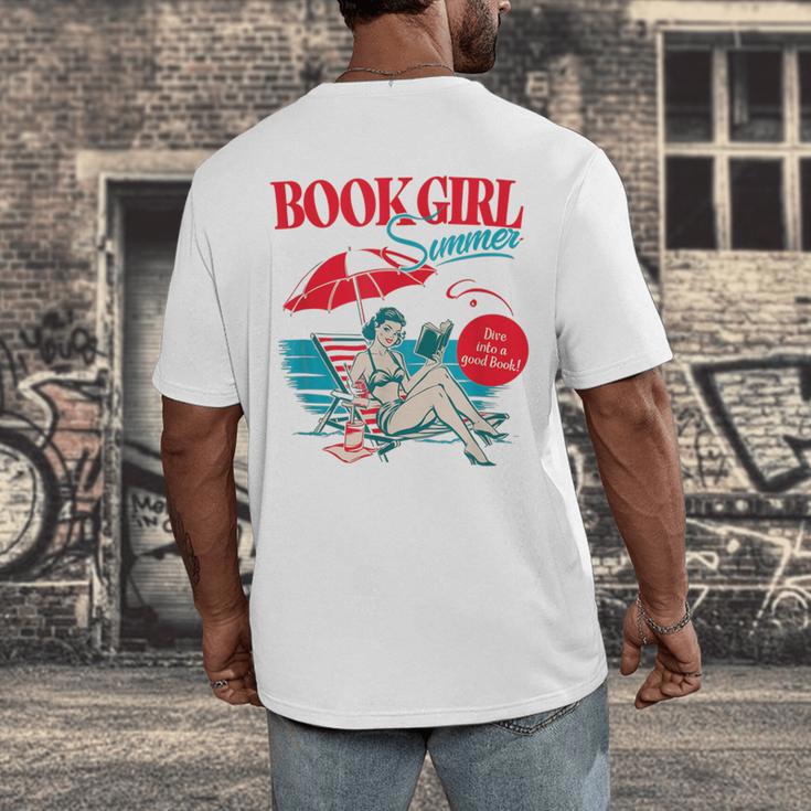 Retro Book Girl Summer For Women Beach Reading Men's Back Print T-Shirt Retro Book Girl Summer For Women Beach Reading Men's Back Print T-Shirt
