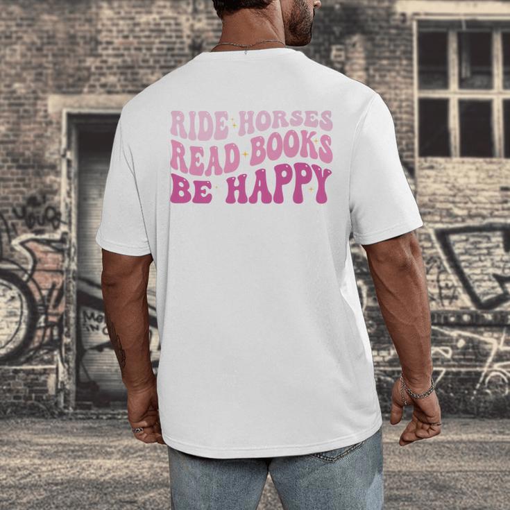 Ride Horses Read Books Be Happy Groovy Book Horse Premium Men's Back Print T-Shirt Ride Horses Read Books Be Happy Groovy Book Horse Premium Men's Back Print T-Shirt