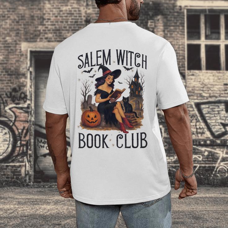 Salem Witch Book Club Bookish Retro Halloween Cat Men's Back Print T-Shirt Salem Witch Book Club Bookish Retro Halloween Cat Men's Back Print T-Shirt
