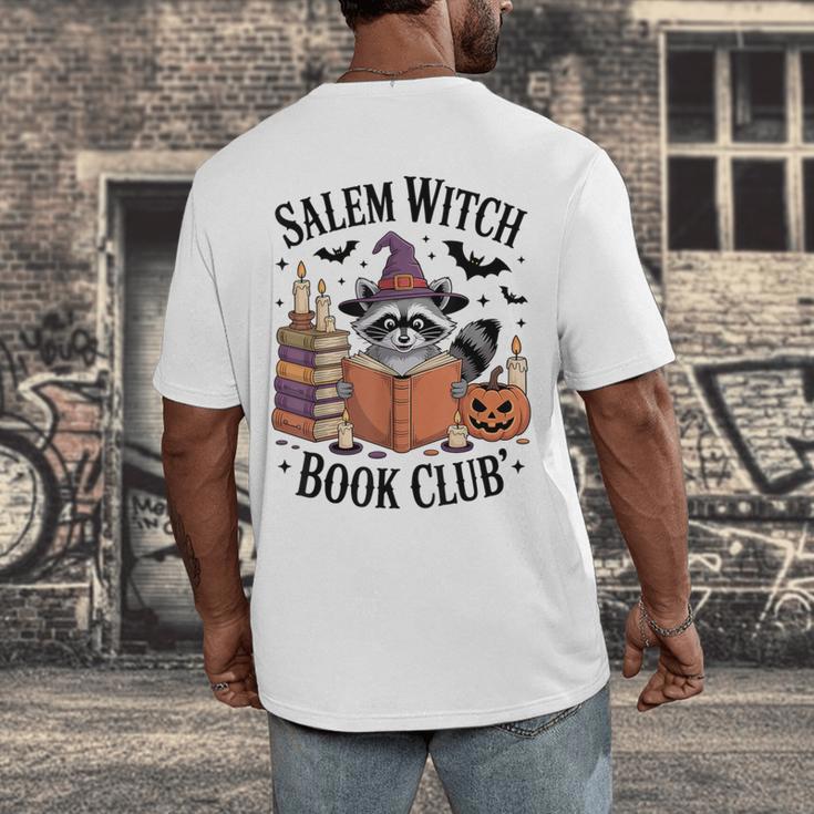 Salem WItch Book Club Halloween Raccoon Witch Reading Book Men's Back Print T-Shirt Salem WItch Book Club Halloween Raccoon Witch Reading Book Men's Back Print T-Shirt