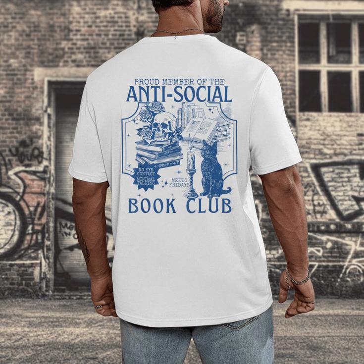 Sarcastic Anti Social Book Club Cat Skull Book Lover Men's Back Print T-Shirt Sarcastic Anti Social Book Club Cat Skull Book Lover Men's Back Print T-Shirt