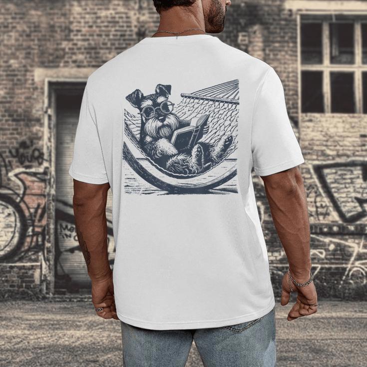 Schnauzer Hammock Reading Book Schnauzer Glasses Men's Back Print T-Shirt