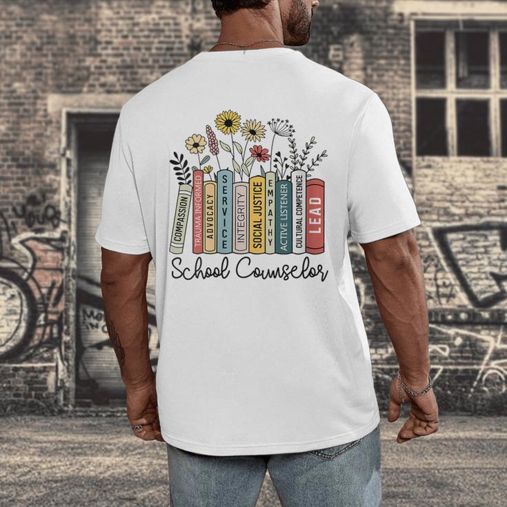 School Counselor Wildflower Book School Counseling Life Men's Back Print T-Shirt School Counselor Wildflower Book School Counseling Life Men's Back Print T-Shirt