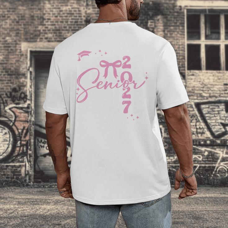 Senior 2027 Class Of 2027 Coquette Pink Bow Graduation 2027 Premium Tri-Blend Men's Back Print T-Shirt