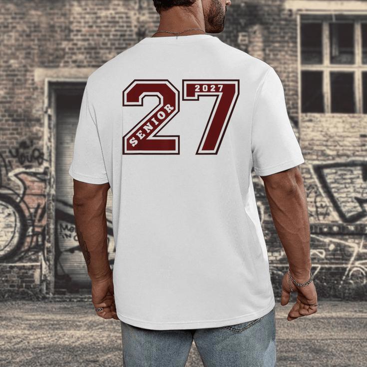 Senior 2027 Maroon Senior Class Of 27 Jersey Graduation Men's Back Print T-Shirt