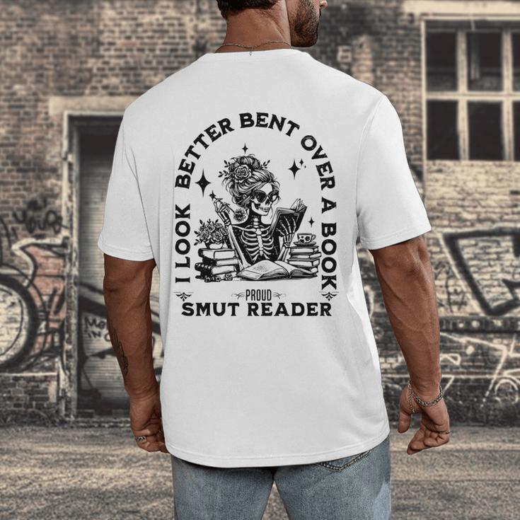Smut Reader Skeleton Book Lover Dark Humor Art Premium Tri-Blend Men's Back Print T-Shirt