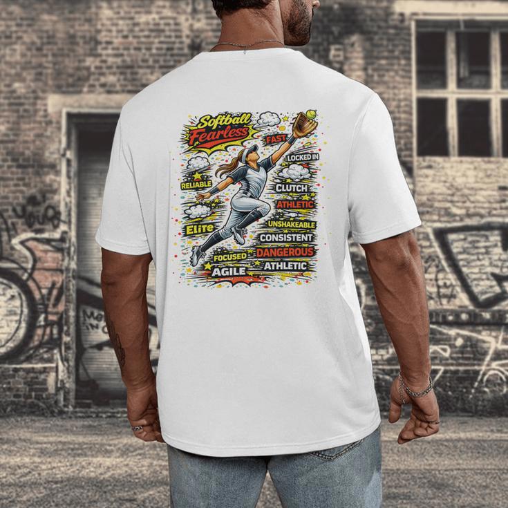 Softball Outfielder Best Traits Brave Retro Comic Book Art Premium Tri-Blend Men's Back Print T-Shirt